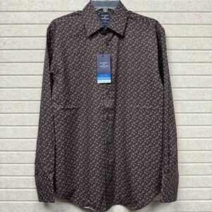 NEW Society Of Threads Slim Stretch Fit Long Sleeve Shirt Floral Print Brown M